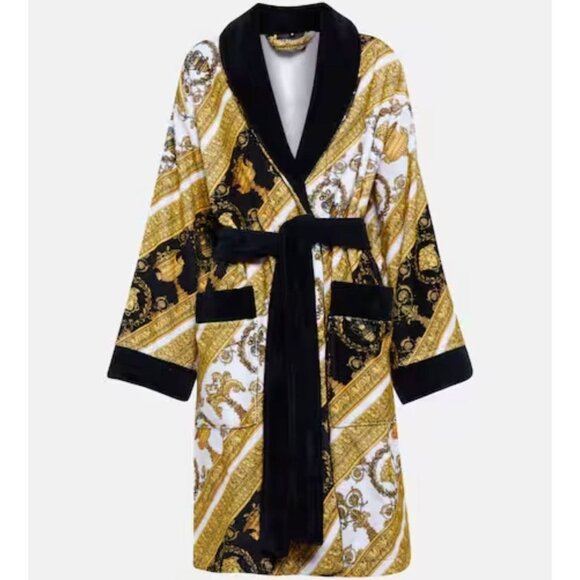 Versace Light Gold/Black Baroque Print Robe - Picture 2 of 4